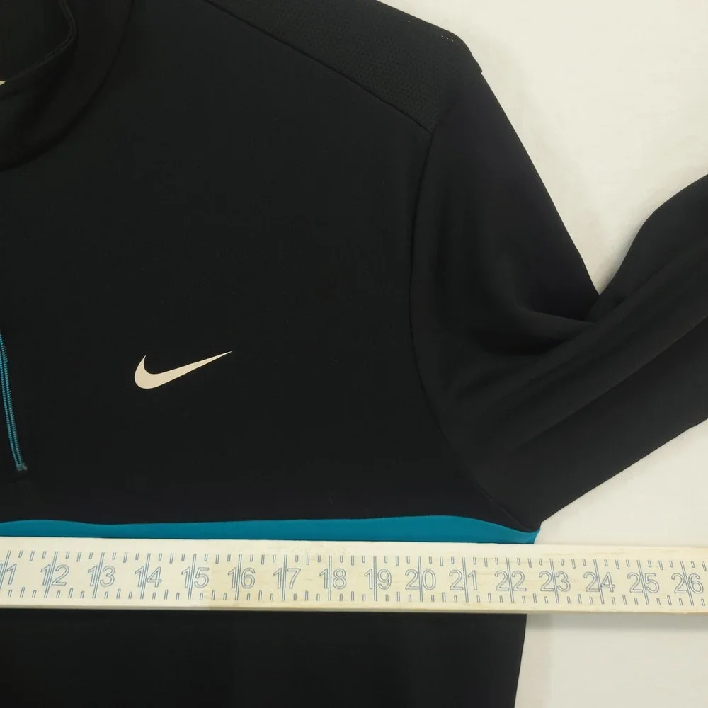 Nike Shirt Quarter Zip Pullover Mens XL Black Teal Fit Dry Golf Long Sleeve